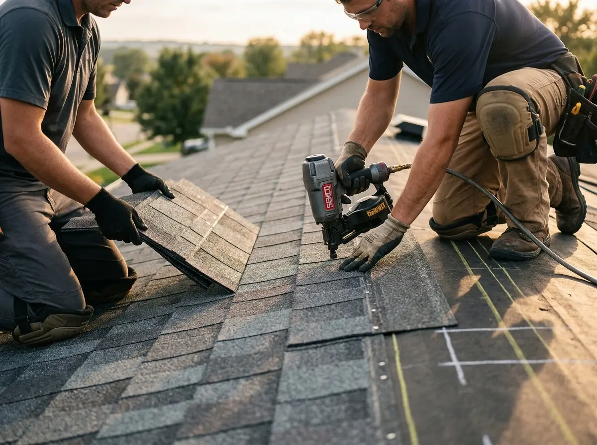 Professional roofer working on a residential roof in Wappinger